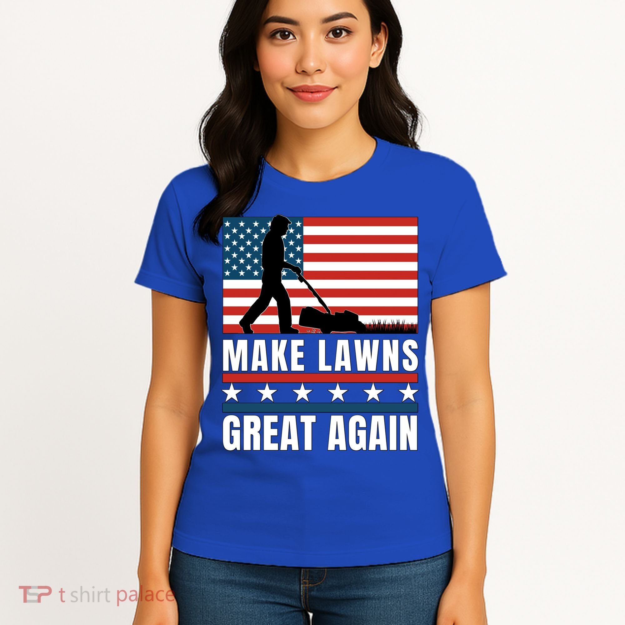 Make Lawns Great Again Funny Lawn Mower Patriotic Usa Flag Gift Women's T-Shirt