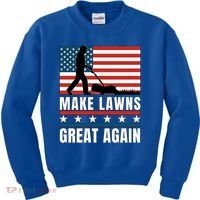 Make Lawns Great Again Funny Lawn Mower Patriotic Usa Flag Gift Kids Sweatshirt thumb 0