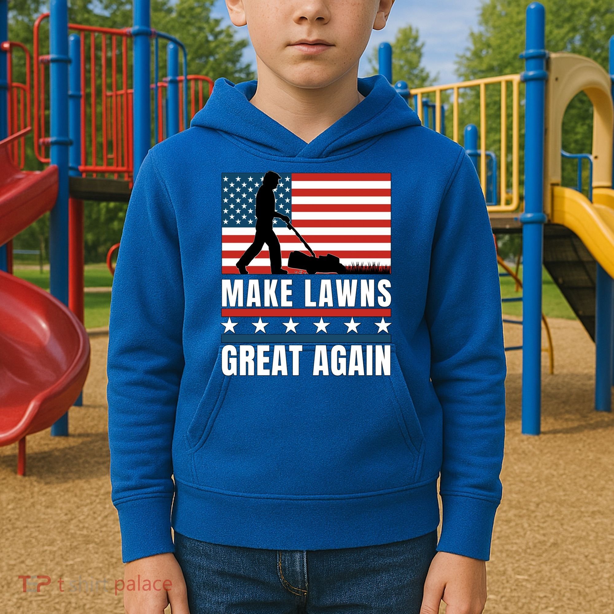 Make Lawns Great Again Funny Lawn Mower Patriotic Usa Flag Gift Kids Hoodie
