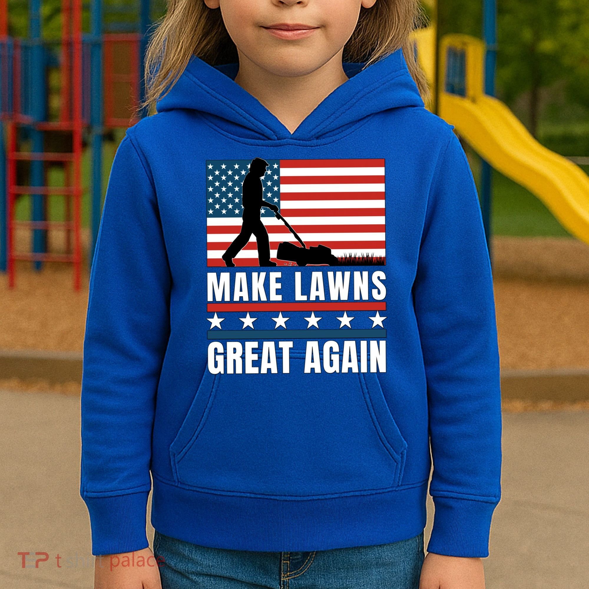 Make Lawns Great Again Funny Lawn Mower Patriotic Usa Flag Gift Kids Hoodie