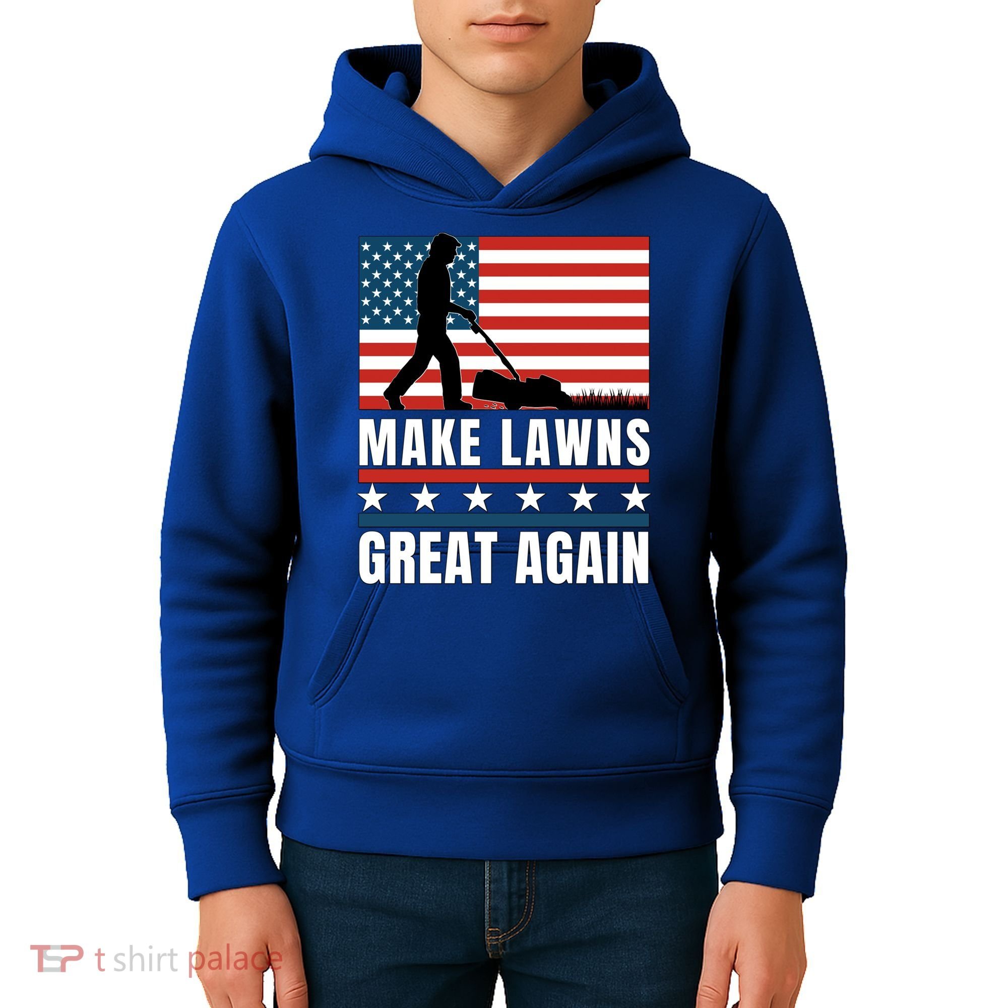 Make Lawns Great Again Funny Lawn Mower Patriotic Usa Flag Gift Kids Hoodie