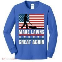 Make Lawns Great Again Funny Lawn Mower Patriotic Usa Flag Gift Kids Long Sleeve Shirt thumb 0