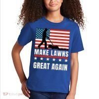 Make Lawns Great Again Funny Lawn Mower Patriotic Usa Flag Gift Kids T-Shirt thumb 2