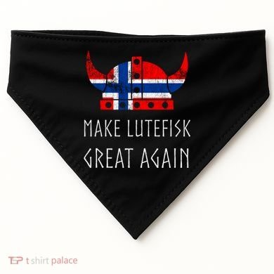 Make Lutefisk Great Again Viking Norwegian Flag Funny Cute Gift USA-Made Doggie Bandana