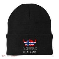 Make Lutefisk Great Again Viking Norwegian Flag Funny Cute Gift Beanie thumb 0