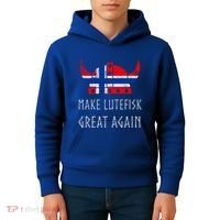 Make Lutefisk Great Again Viking Norwegian Flag Funny Cute Gift Kids Hoodie thumb 4