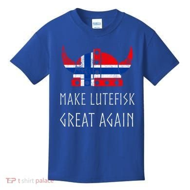Make Lutefisk Great Again Viking Norwegian Flag Funny Cute Gift Kids T-Shirt