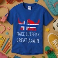 Make Lutefisk Great Again Viking Norwegian Flag Funny Cute Gift Kids T-Shirt thumb 3
