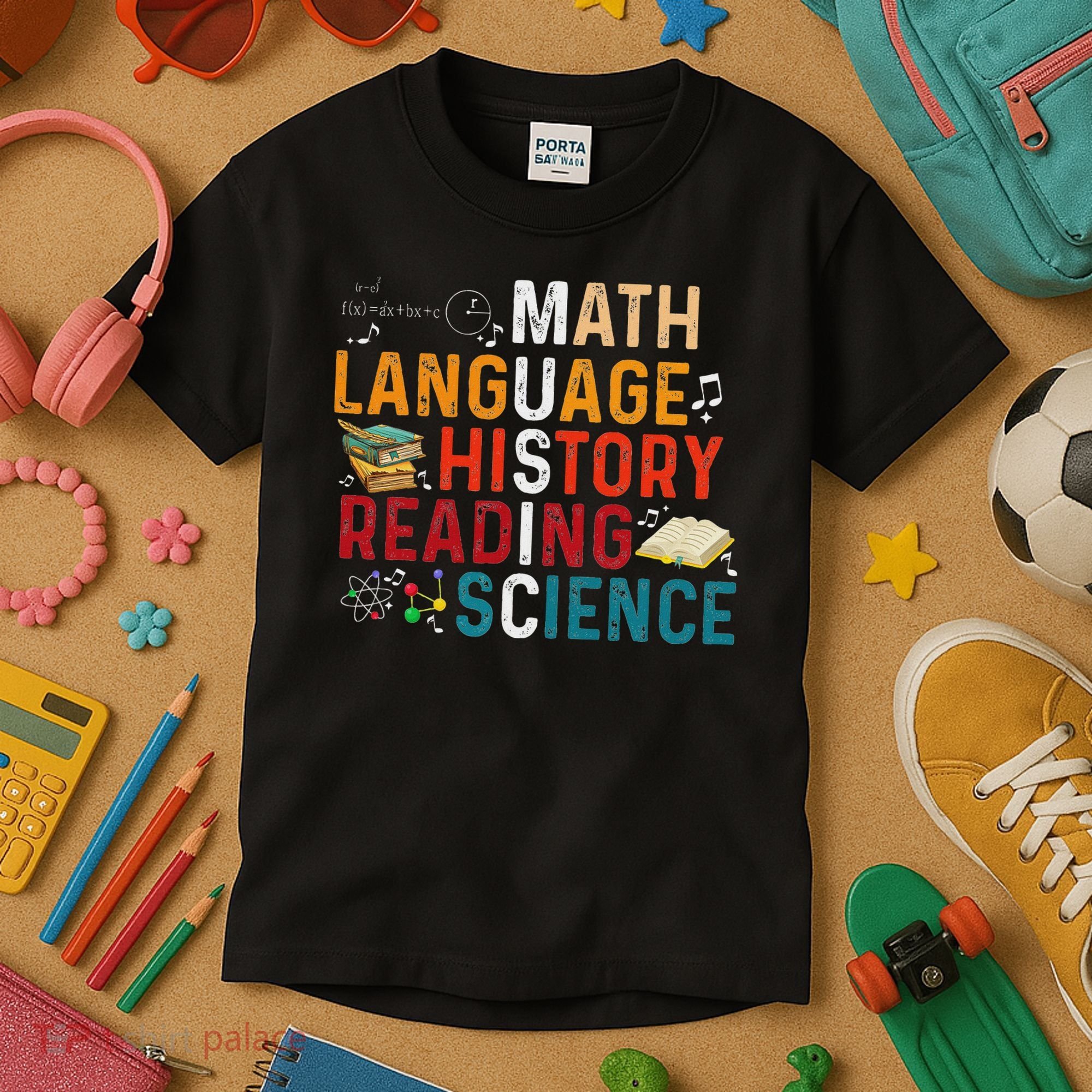 Math Language History Reading Science Music Teacher Funny Kids T-Shirt