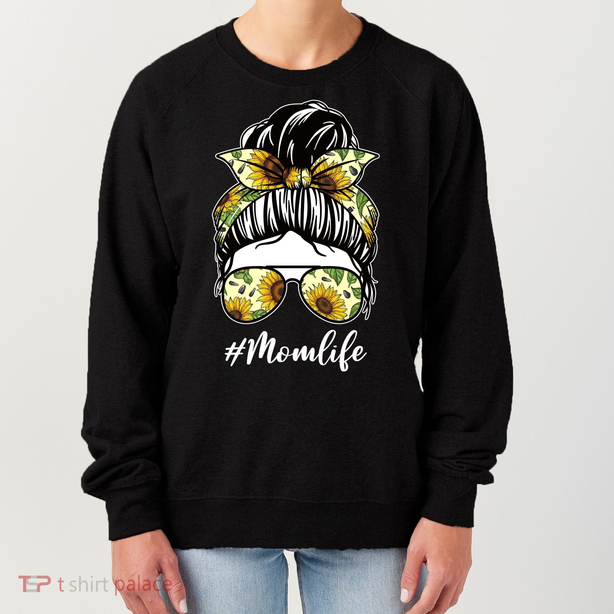 Mom Life Hair Bun Sunflower Cute Gift Women's Sweatshirt