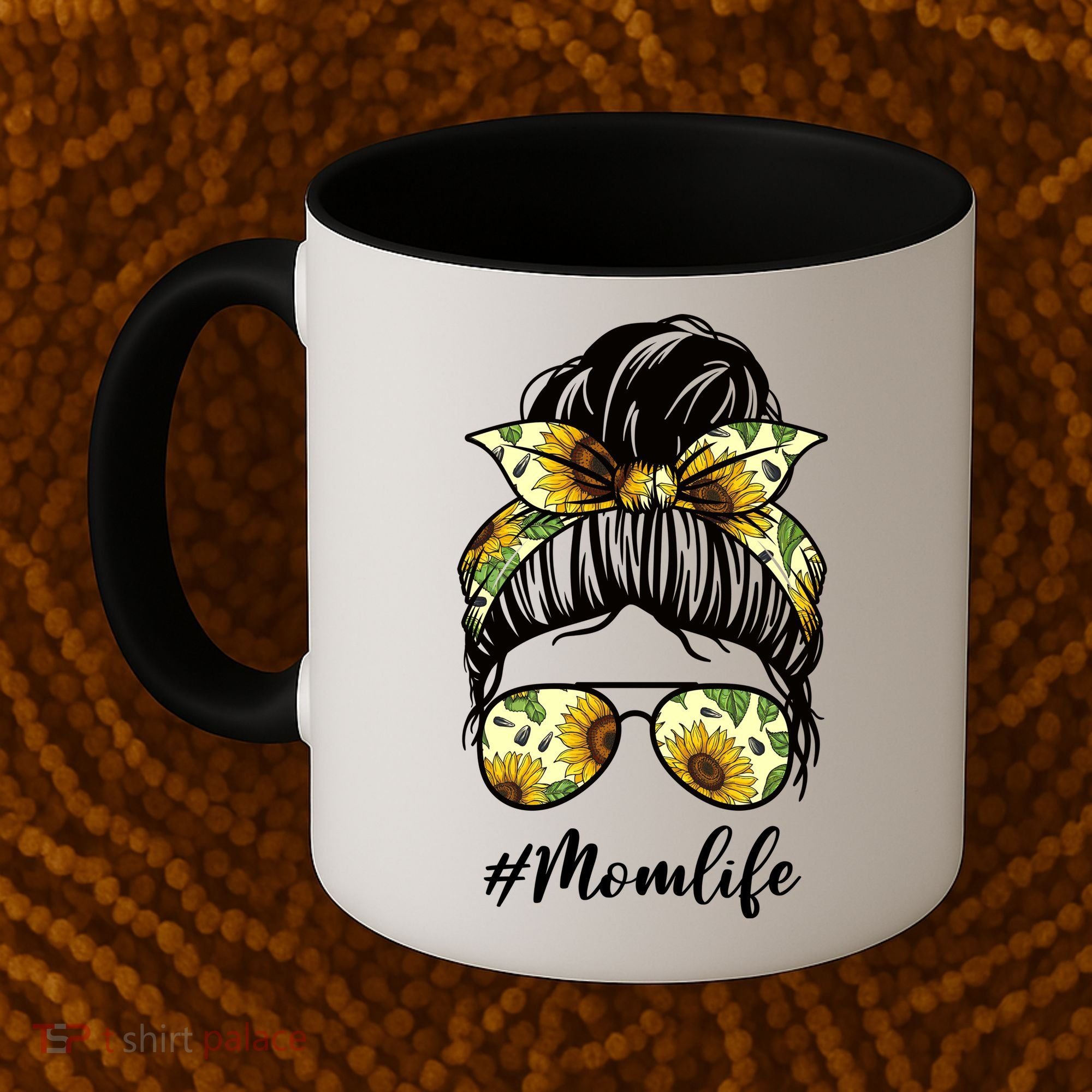 Mom Life Hair Bun Sunflower Cute Gift Coffee Mug