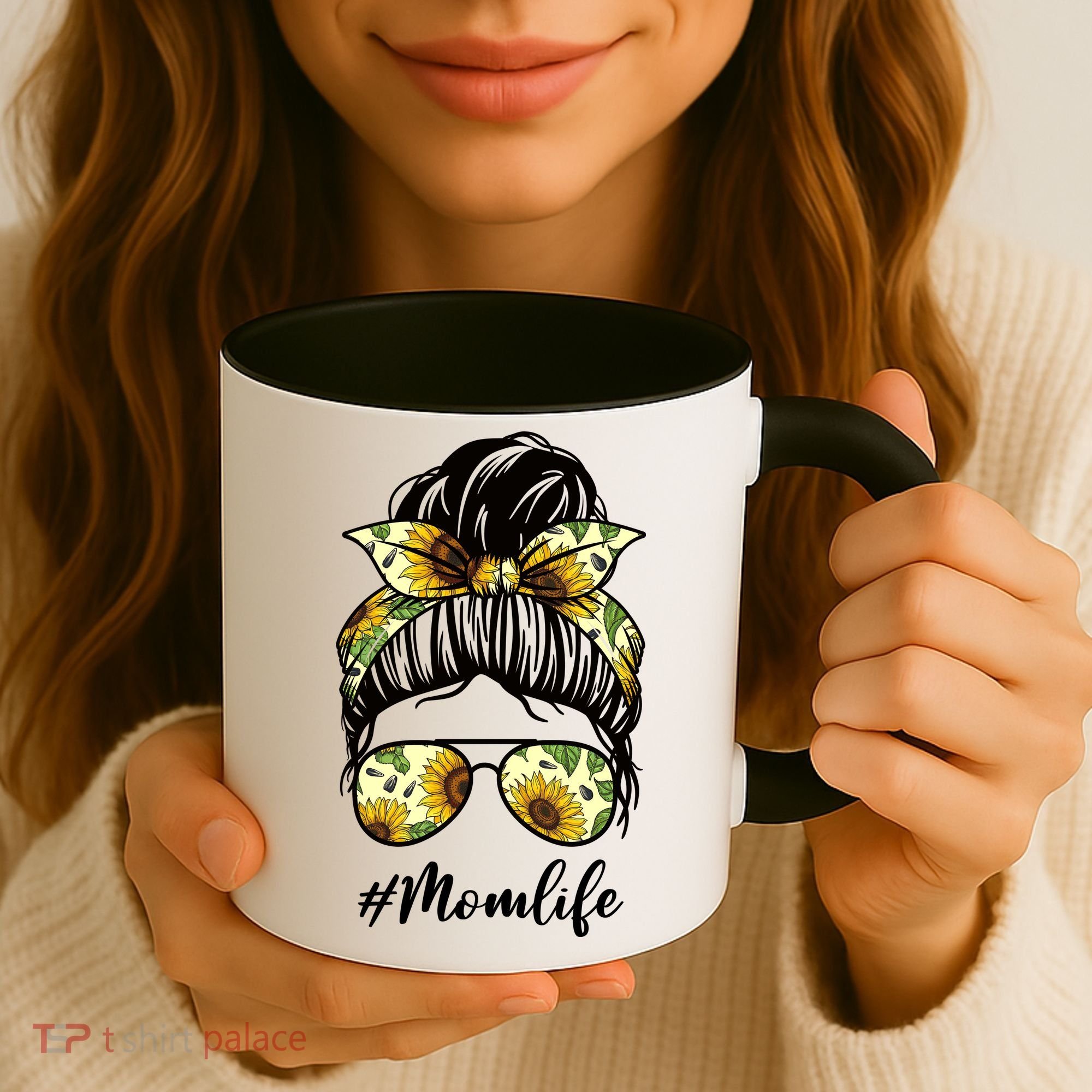 Mom Life Hair Bun Sunflower Cute Gift Coffee Mug