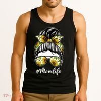 Mom Life Hair Bun Sunflower Cute Gift Tank Top thumb 3