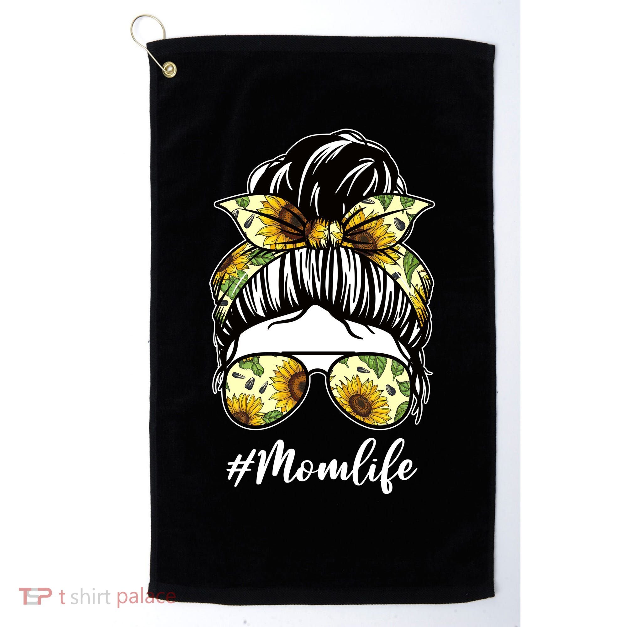 Mom Life Hair Bun Sunflower Cute Gift Golf Towel