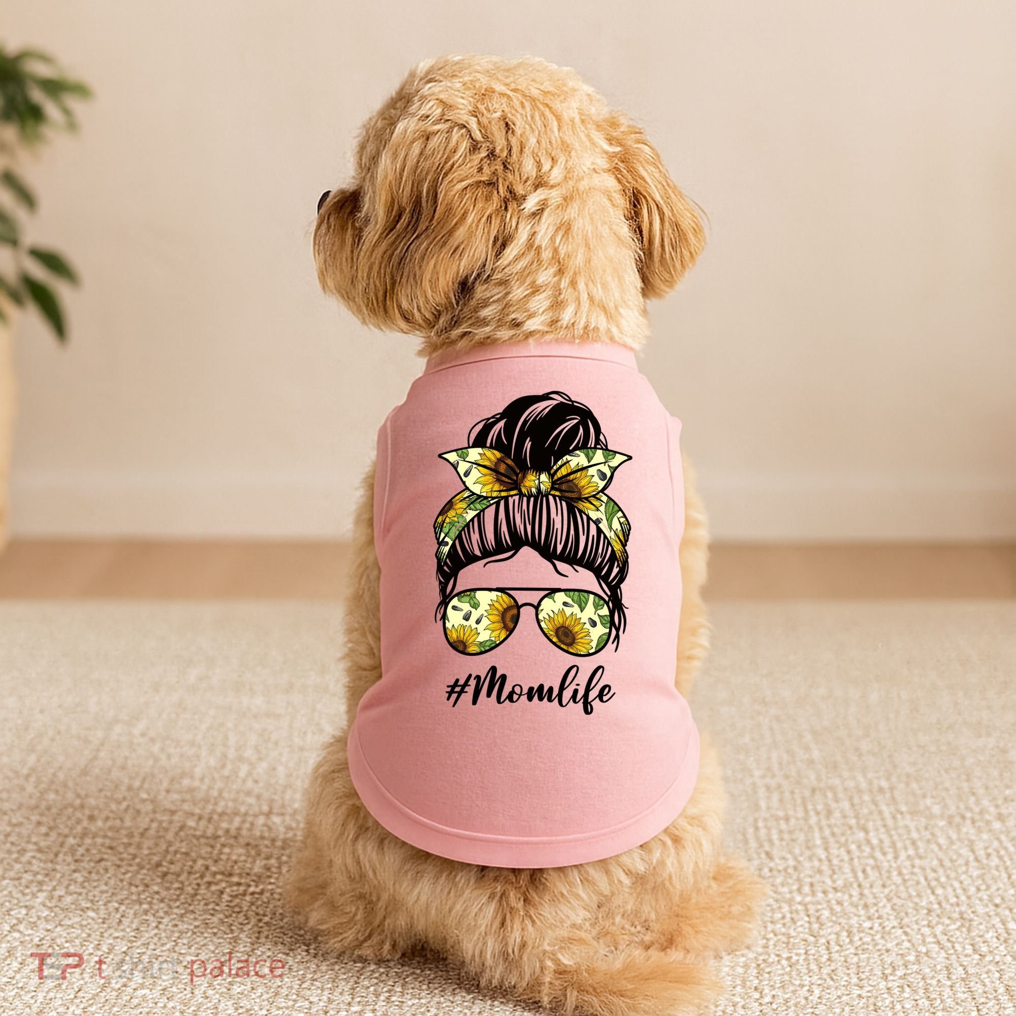 Mom Life Hair Bun Sunflower Cute Gift Doggie Tank