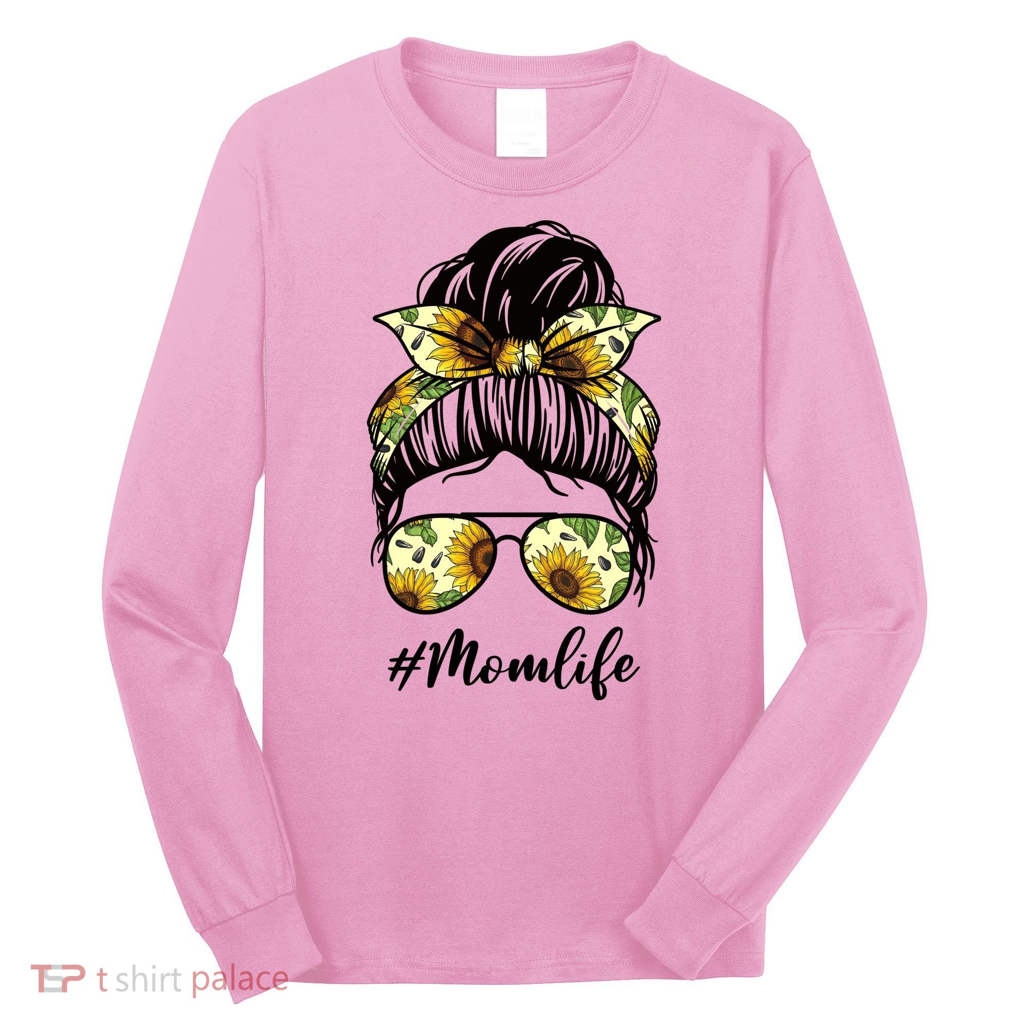 Mom Life Hair Bun Sunflower Cute Gift Long Sleeve Shirt
