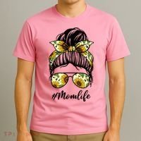 Mom Life Hair Bun Sunflower Cute Gift T-Shirt thumb 3