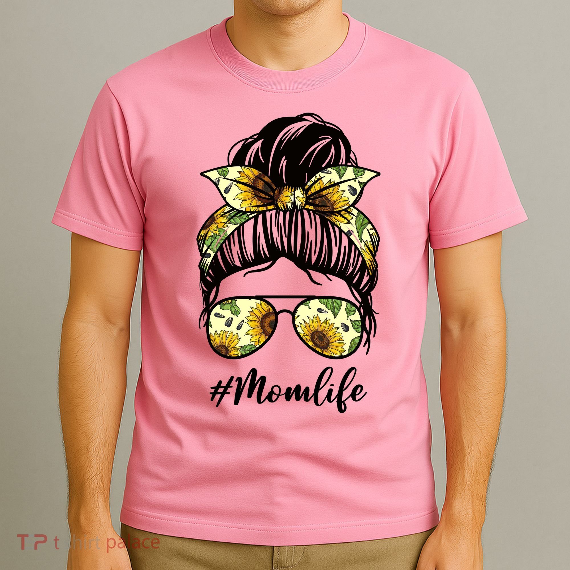 Mom Life Hair Bun Sunflower Cute Gift T-Shirt
