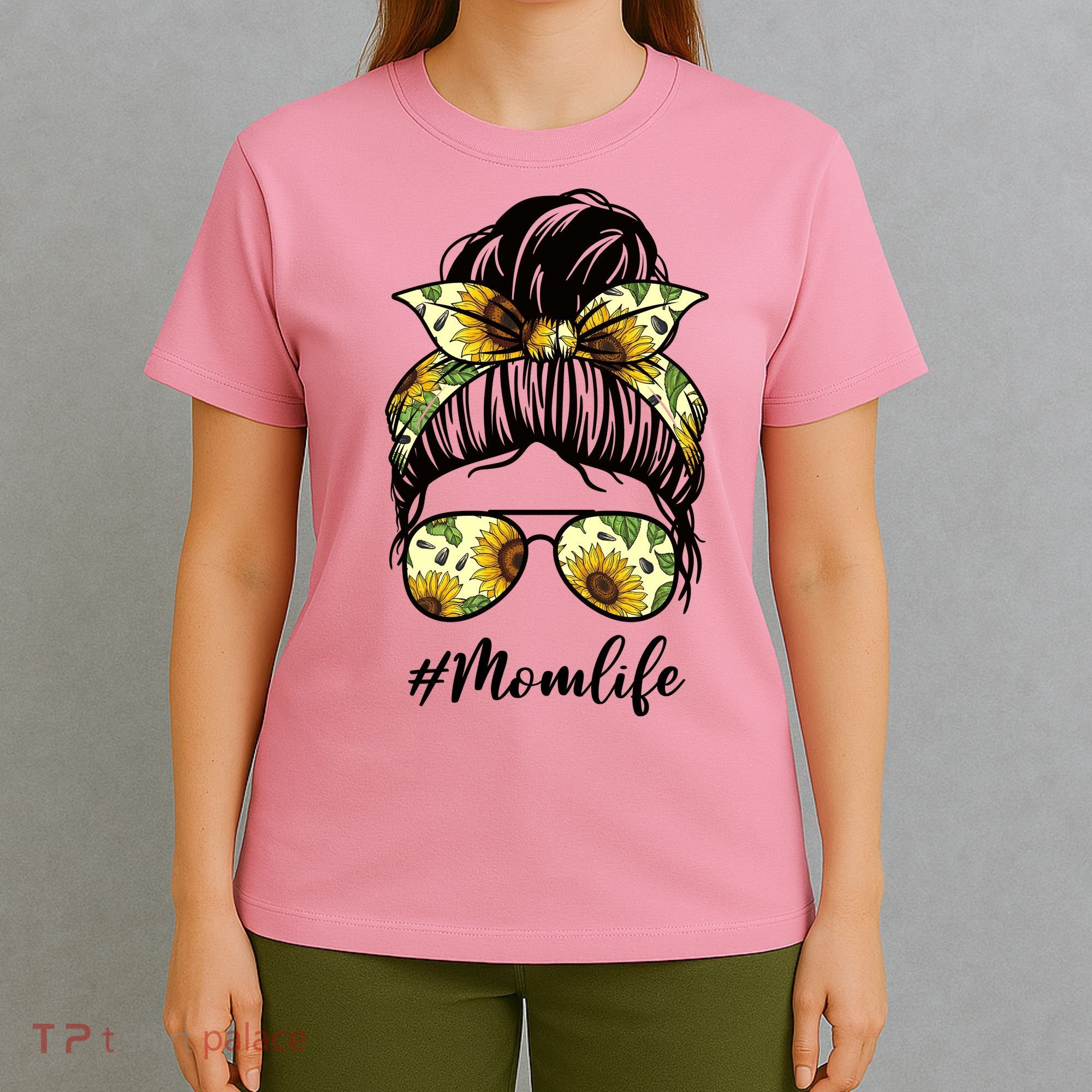 Mom Life Hair Bun Sunflower Cute Gift T-Shirt