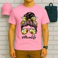 Mom Life Hair Bun Sunflower Cute Gift T-Shirt thumb 6