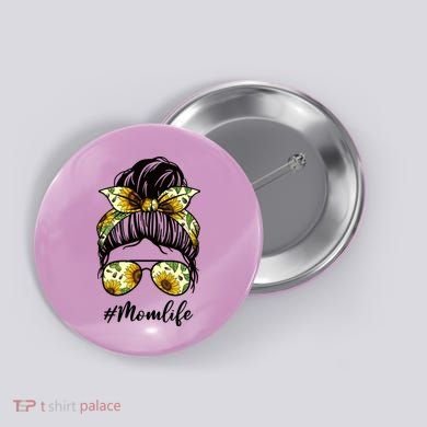 Mom Life Hair Bun Sunflower Cute Gift Button