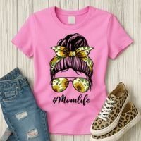 Mom Life Hair Bun Sunflower Cute Gift Women's T-Shirt thumb 3