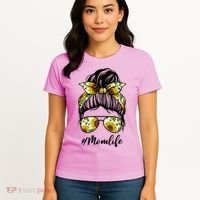 Mom Life Hair Bun Sunflower Cute Gift Women's T-Shirt thumb 4