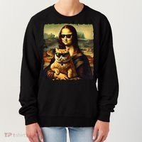 Mona Lisa Holding Cat Wearing Sunglass Kitty For Cats Lover Women's Sweatshirt thumb 0
