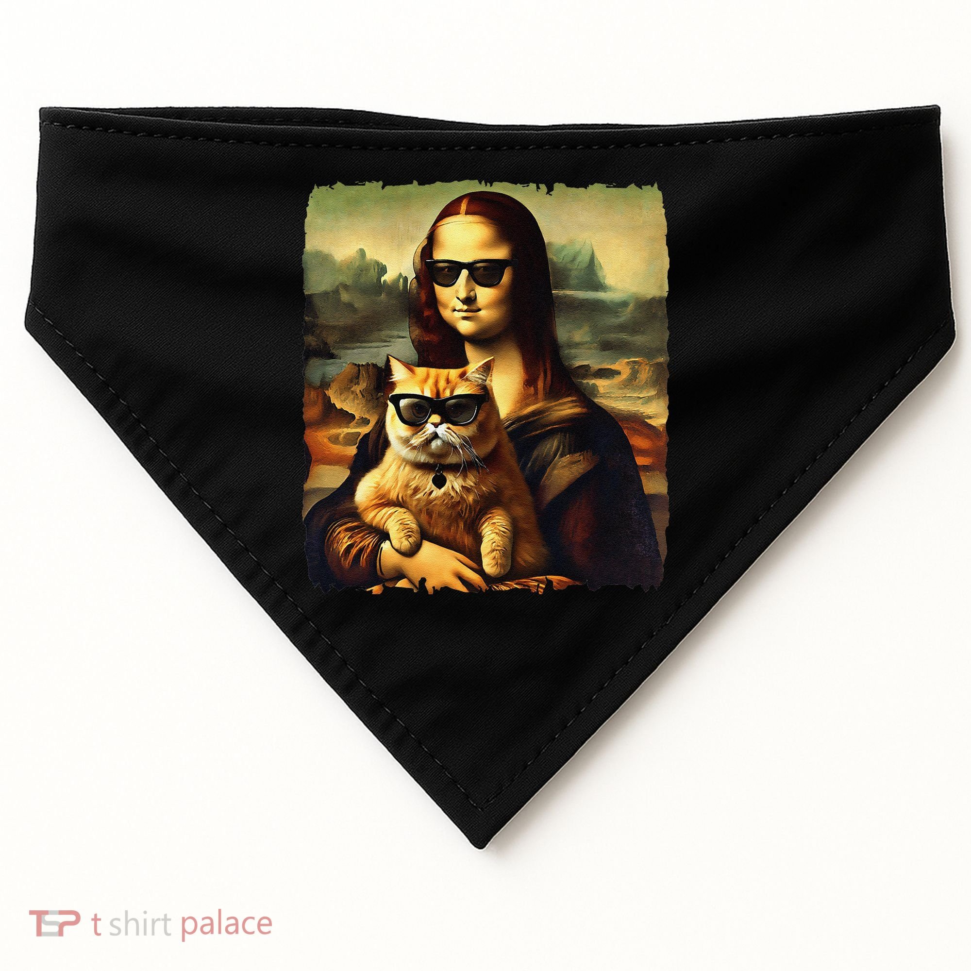 Mona Lisa Holding Cat Wearing Sunglass Kitty For Cats Lover USA-Made Doggie Bandana