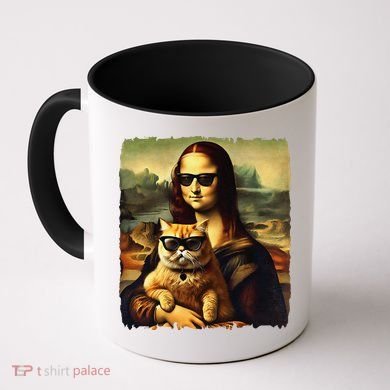 Mona Lisa Holding Cat Wearing Sunglass Kitty For Cats Lover Coffee Mug