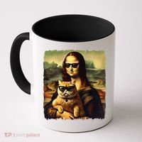 Mona Lisa Holding Cat Wearing Sunglass Kitty For Cats Lover Coffee Mug thumb 0