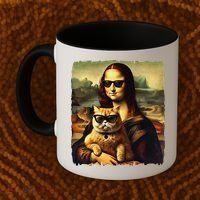 Mona Lisa Holding Cat Wearing Sunglass Kitty For Cats Lover Coffee Mug thumb 2