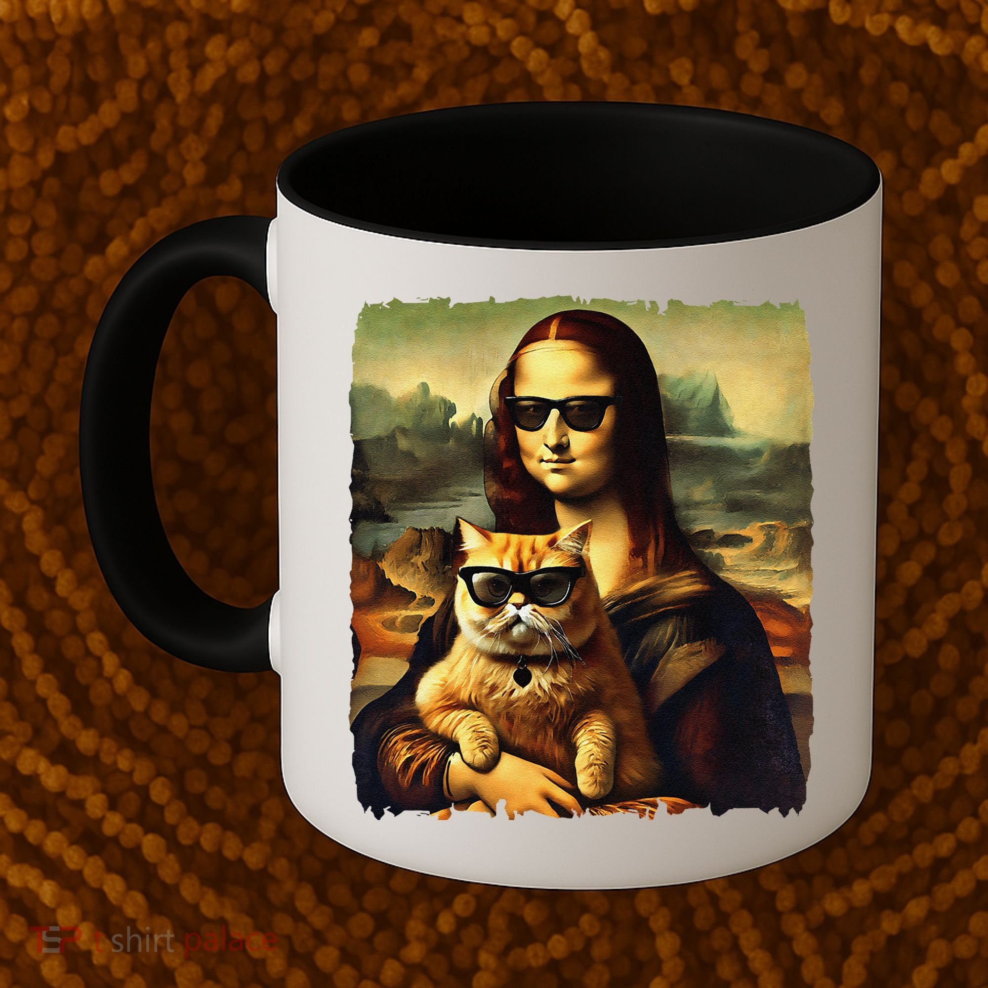 Mona Lisa Holding Cat Wearing Sunglass Kitty For Cats Lover Coffee Mug
