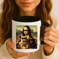 Mona Lisa Holding Cat Wearing Sunglass Kitty For Cats Lover Coffee Mug thumb 3