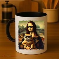 Mona Lisa Holding Cat Wearing Sunglass Kitty For Cats Lover Coffee Mug thumb 4
