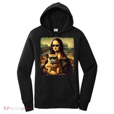 Mona Lisa Holding Cat Wearing Sunglass Kitty For Cats Lover Women's Hoodie