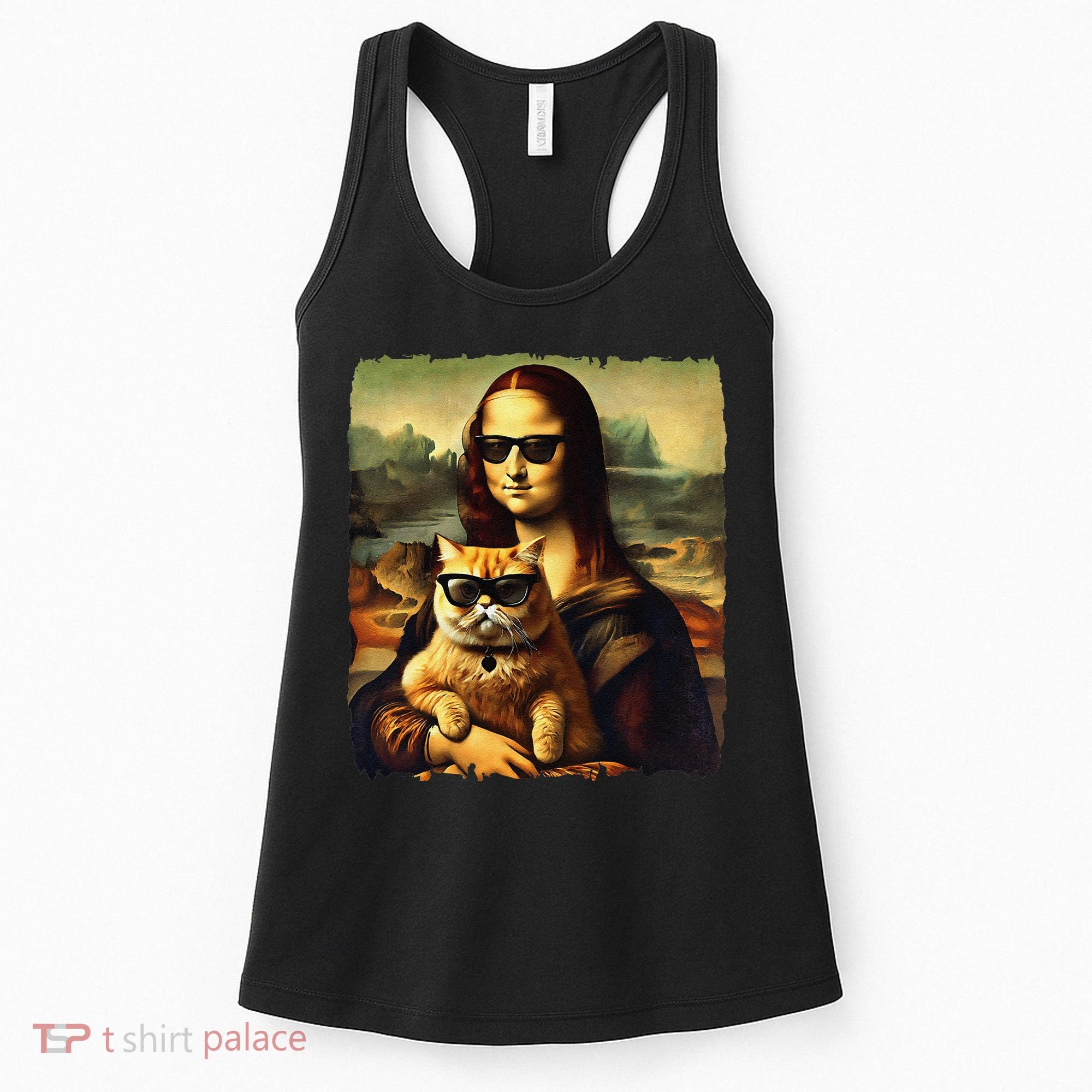 Mona Lisa Holding Cat Wearing Sunglass Kitty For Cats Lover Women's Tank Top