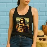 Mona Lisa Holding Cat Wearing Sunglass Kitty For Cats Lover Women's Tank Top thumb 2