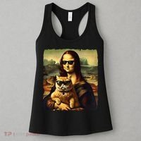 Mona Lisa Holding Cat Wearing Sunglass Kitty For Cats Lover Women's Tank Top thumb 3