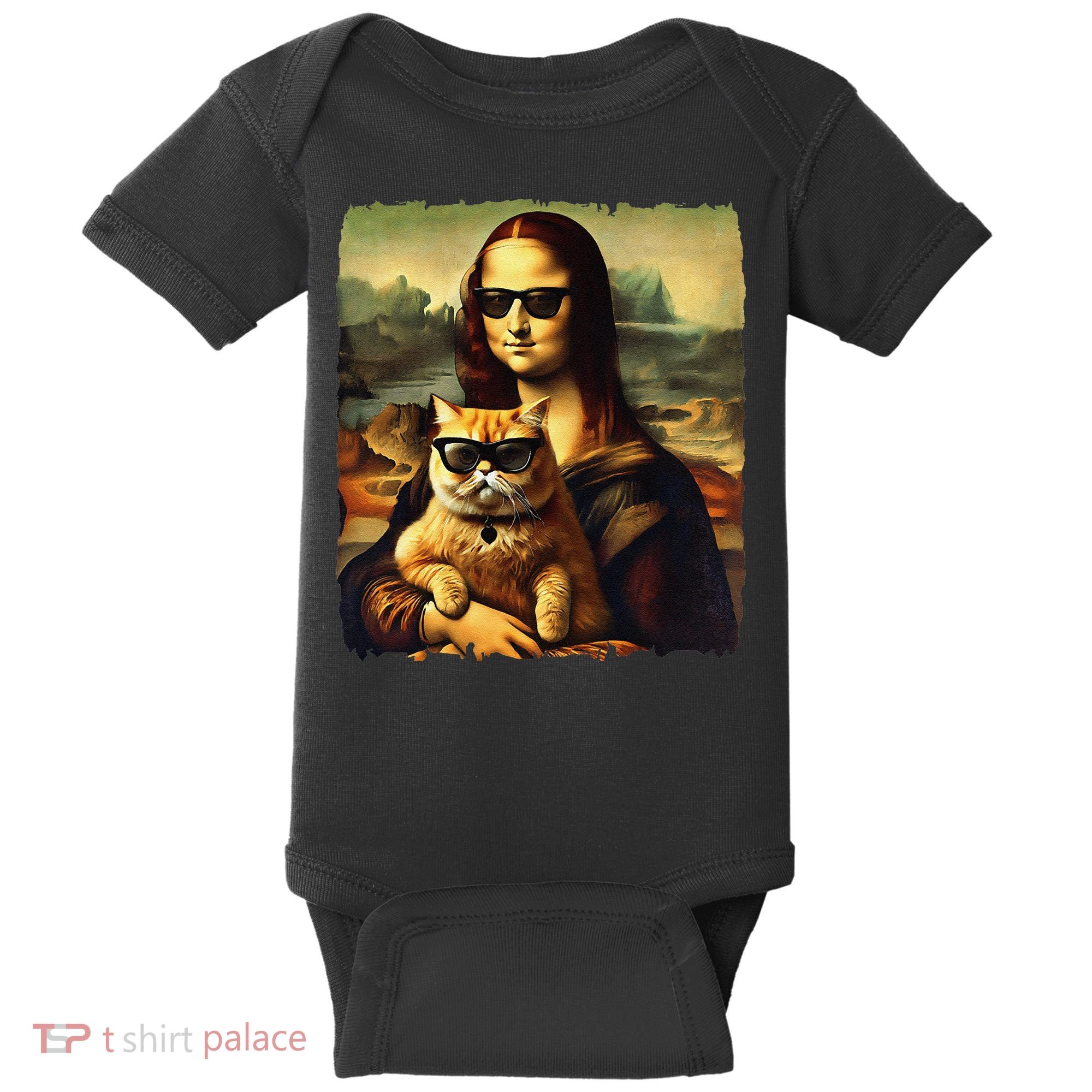 Mona Lisa Holding Cat Wearing Sunglass Kitty For Cats Lover Baby Bodysuit