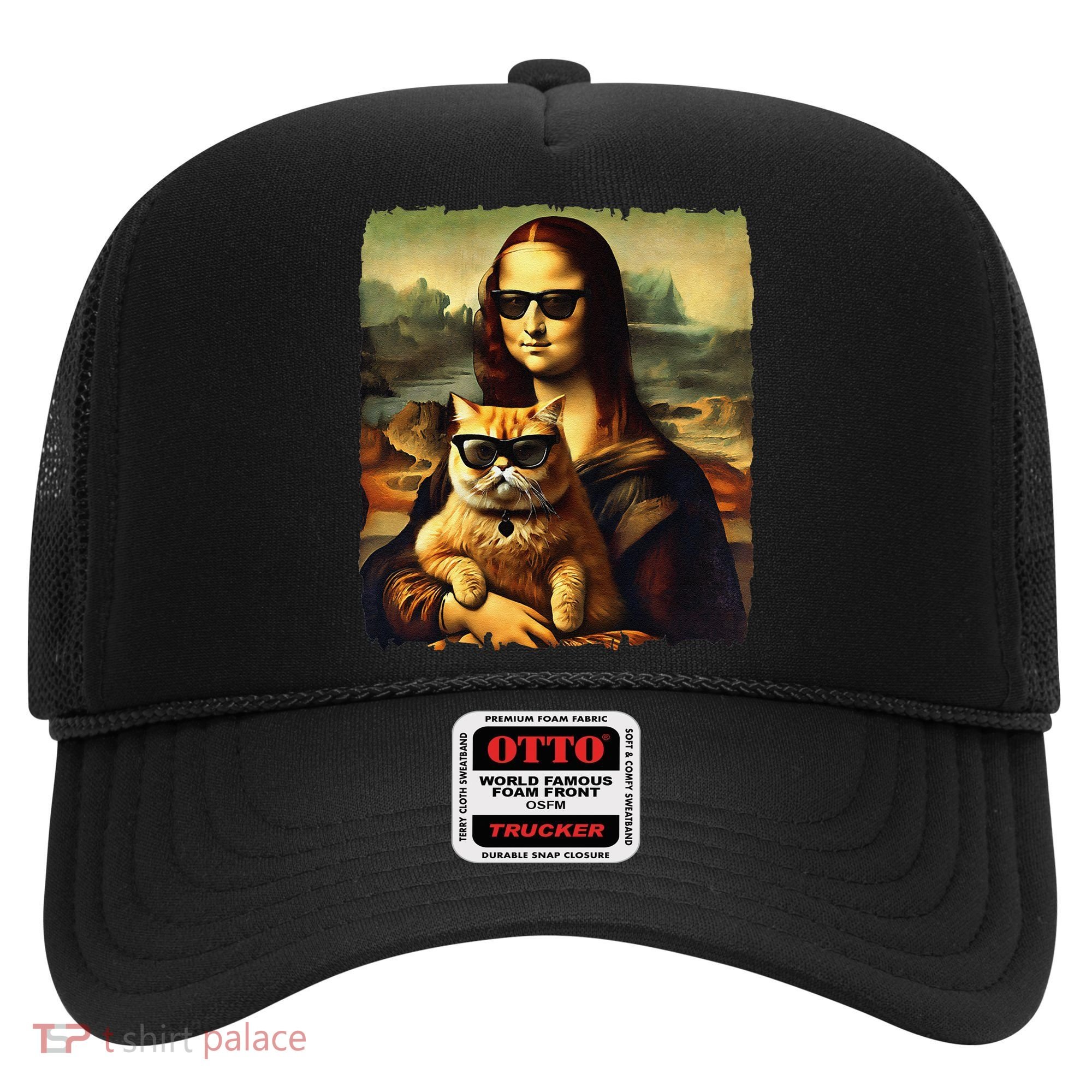 Mona Lisa Holding Cat Wearing Sunglass Kitty For Cats Lover Hat