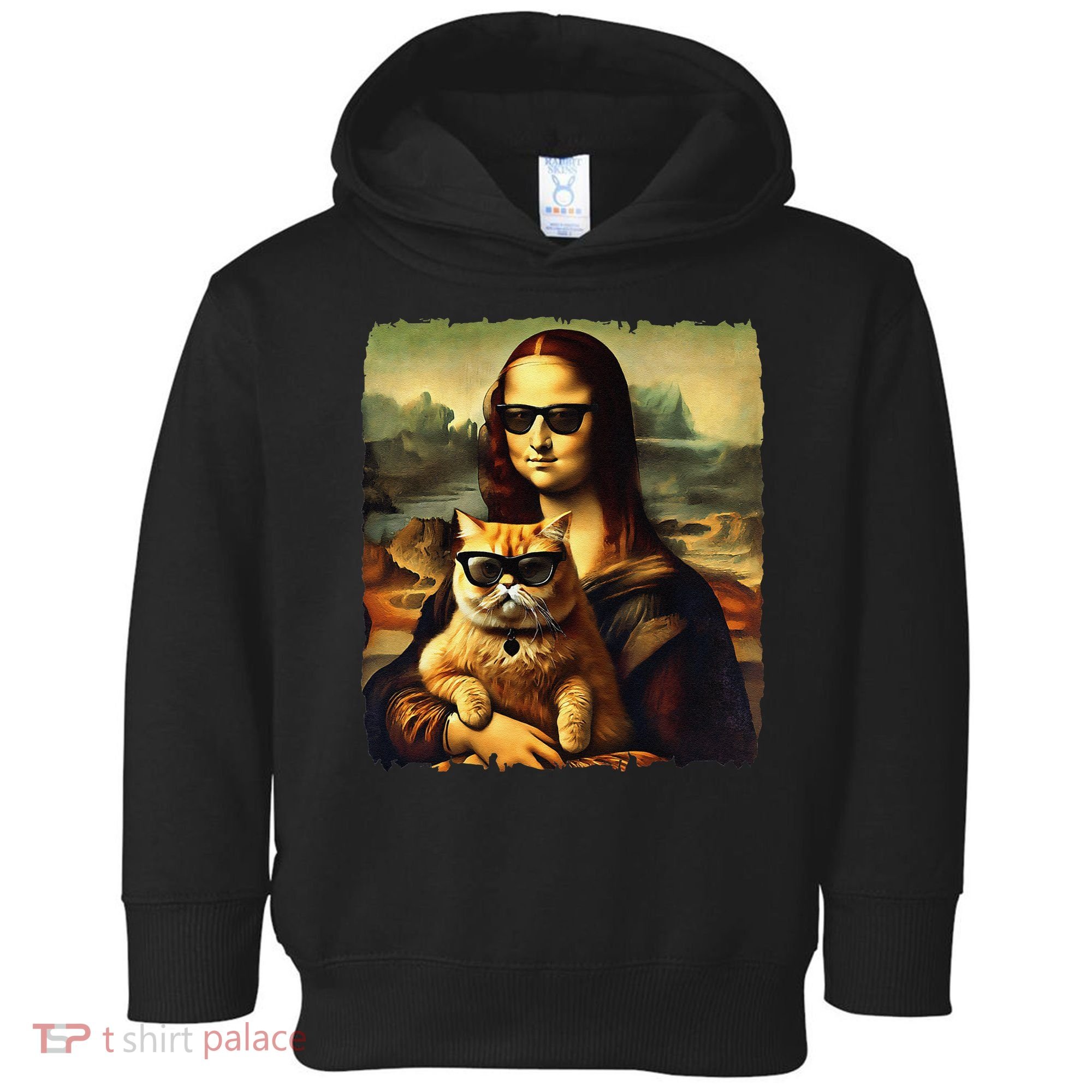 Mona Lisa Holding Cat Wearing Sunglass Kitty For Cats Lover Toddler Hoodie