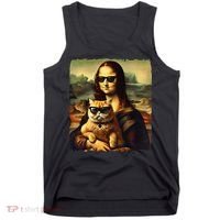 Mona Lisa Holding Cat Wearing Sunglass Kitty For Cats Lover Tank Top thumb 0