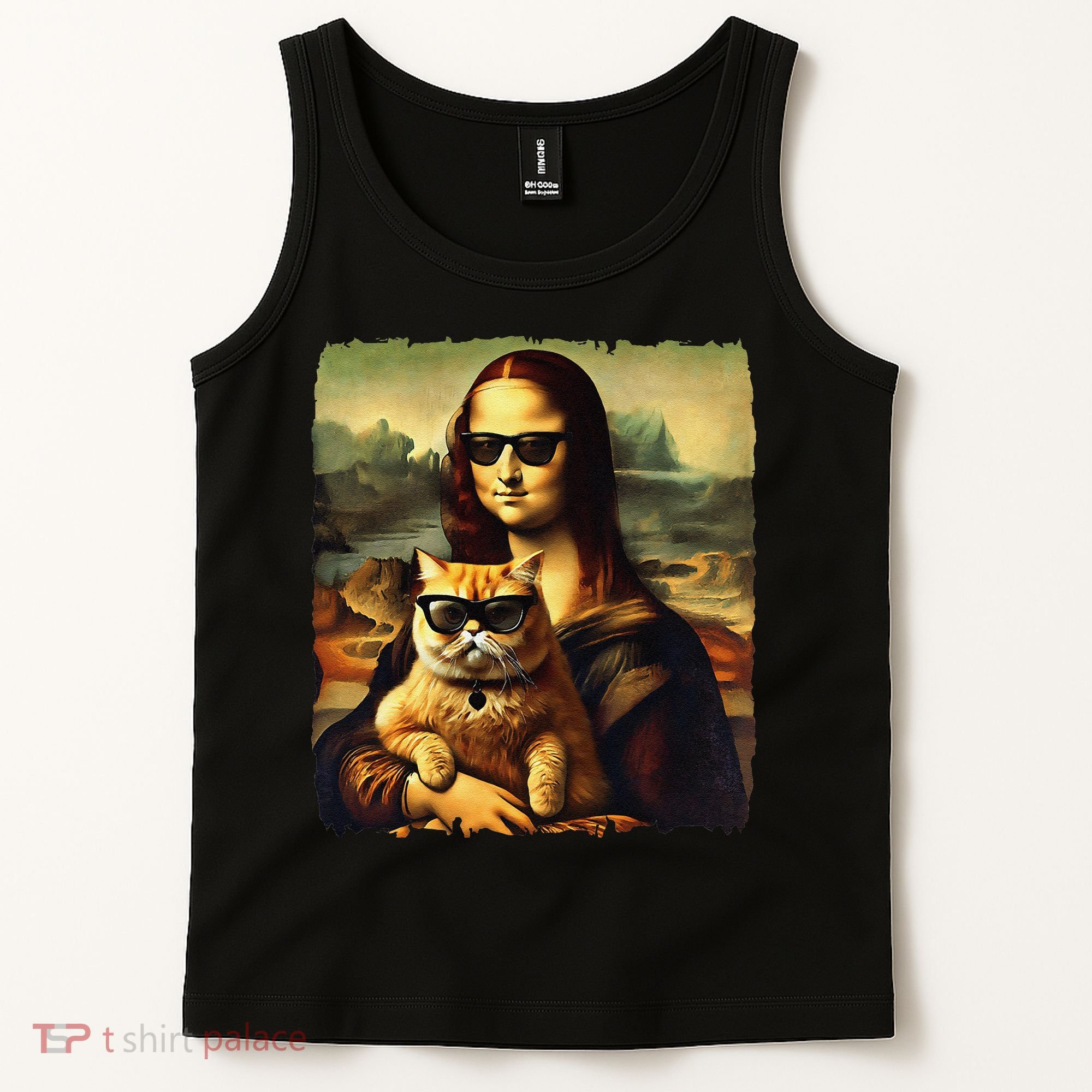 Mona Lisa Holding Cat Wearing Sunglass Kitty For Cats Lover Tank Top