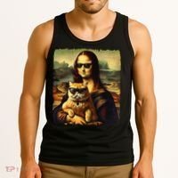 Mona Lisa Holding Cat Wearing Sunglass Kitty For Cats Lover Tank Top thumb 3