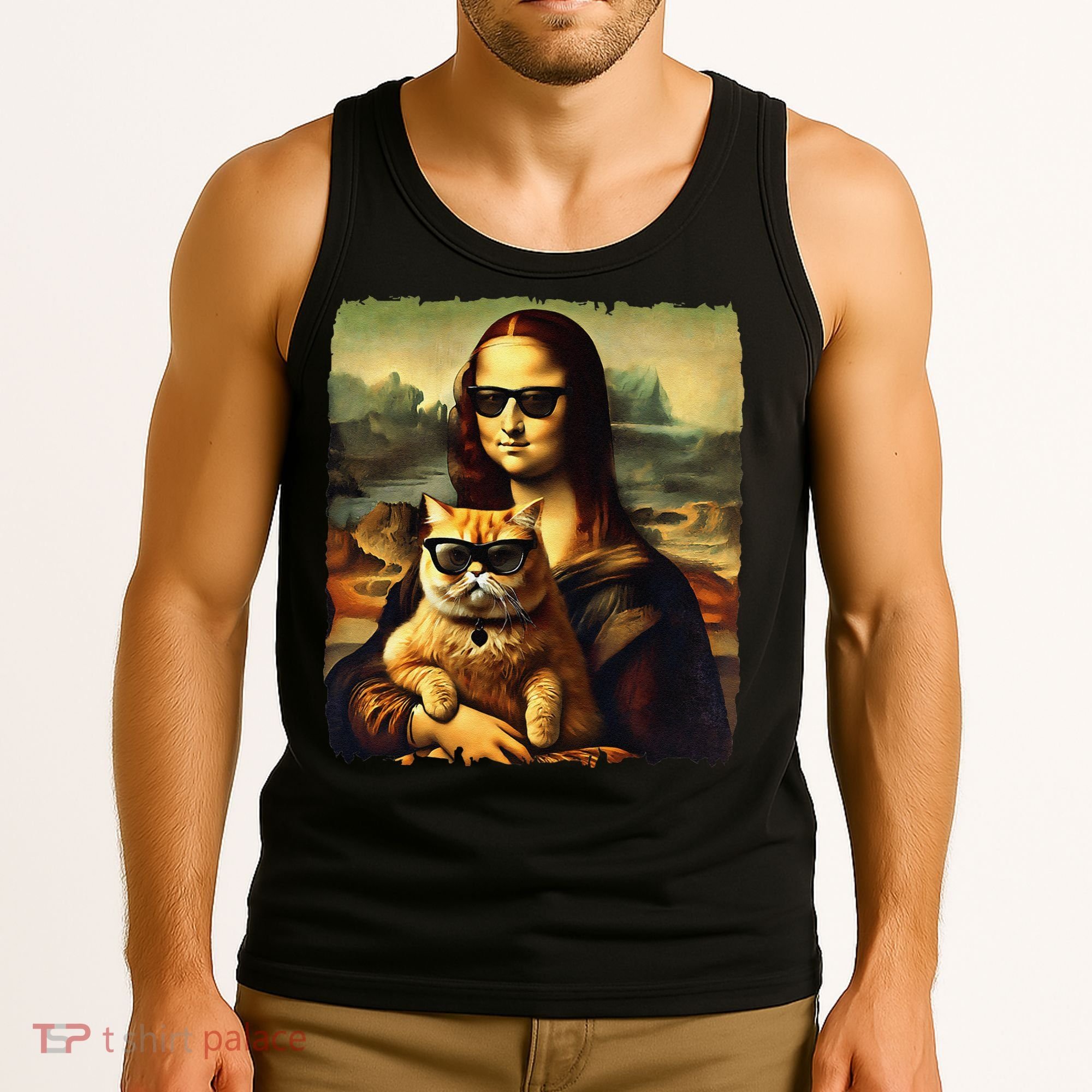 Mona Lisa Holding Cat Wearing Sunglass Kitty For Cats Lover Tank Top