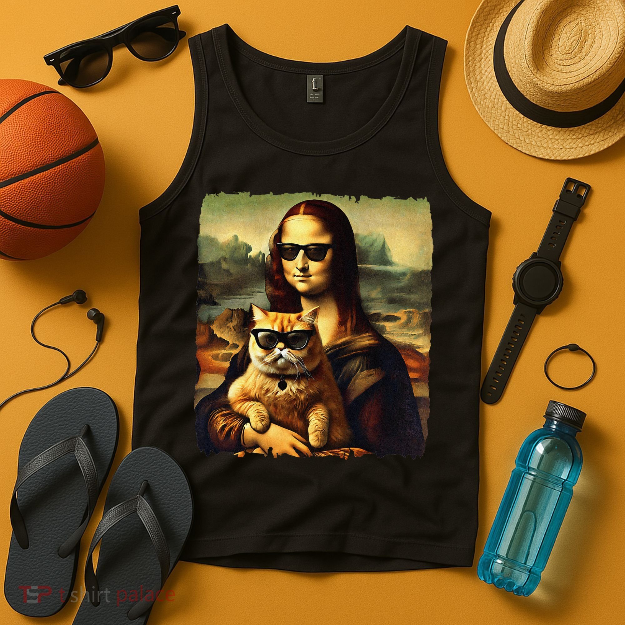 Mona Lisa Holding Cat Wearing Sunglass Kitty For Cats Lover Tank Top