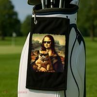 Mona Lisa Holding Cat Wearing Sunglass Kitty For Cats Lover Golf Towel thumb 2