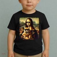 Mona Lisa Holding Cat Wearing Sunglass Kitty For Cats Lover Toddler T-Shirt thumb 2