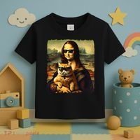 Mona Lisa Holding Cat Wearing Sunglass Kitty For Cats Lover Toddler T-Shirt thumb 3